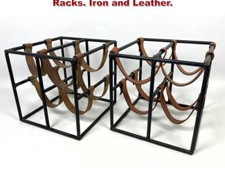 Lot 206 Pair Arthur Umanoff wine Bottle Racks. Iron and Leather. 