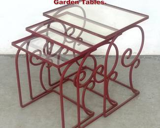 Lot 358 3pc Nesting Iron and Glass Garden Tables. 