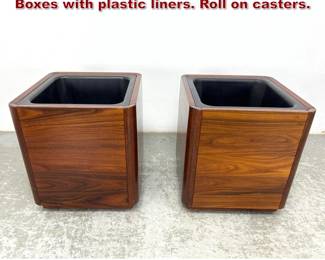 Lot 389 Pair Modernist Style Wood Planter Boxes with plastic liners. Roll on casters.