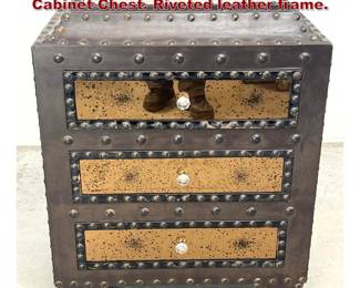 Lot 508 Industrial Glam 3 Drawer Side Cabinet Chest. Riveted leather frame. 