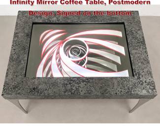 Lot 522 Artisan Made Light Up Op Art Infinity Mirror Coffee Table, Postmodern Design, Signed on the bottom