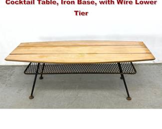 Lot 550 Arthur Umanoff attributed Surfboard Cocktail Table, Iron Base, with Wire Lower Tier