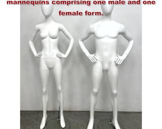 Lot 399 Pair of contemporary retail display mannequins comprising one male and one female form. 