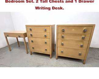 Lot 288 3pcs Simmons Furniture Metal Bedroom Set. 2 Tall Chests and 1 Drawer Writing Desk. 