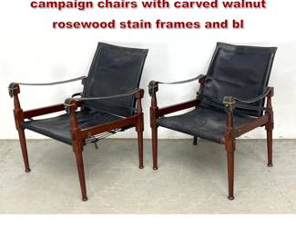 Lot 359 Pair of midcentury Roorkee safari campaign chairs with carved walnut rosewood stain frames and bl