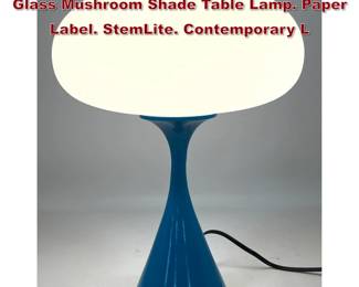 Lot 365 DESIGNLINE Blue Enameled Base Glass Mushroom Shade Table Lamp. Paper Label. StemLite. Contemporary L