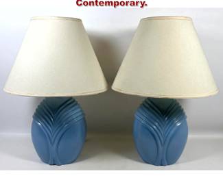 Lot 315 Pr Soft Blue Glazed Ceramic Lamps. Contemporary. 