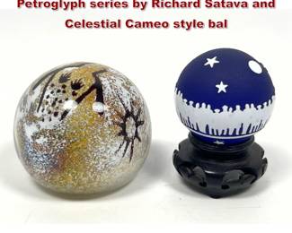 Lot 36 2 Small Paperweight Glass Objects. Petroglyph series by Richard Satava and Celestial Cameo style bal