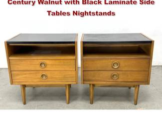 Lot 282 Pair American of Martinsville Mid Century Walnut with Black Laminate Side Tables Nightstands
