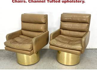 Lot 504 Pair Thayer Coggin Style Drum Base Chairs. Channel Tufted upholstery. 