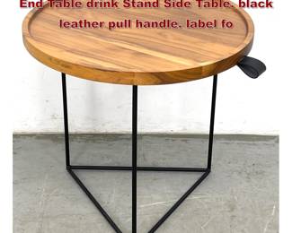 Lot 215 GUS Contemporary Modern Porter End Table drink Stand Side Table. black leather pull handle. label fo