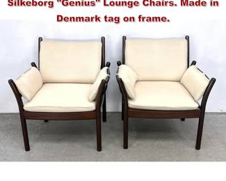 Lot 153 PR ILLUM WIKKELSO for CFC Silkeborg Genius Lounge Chairs. Made in Denmark tag on frame.