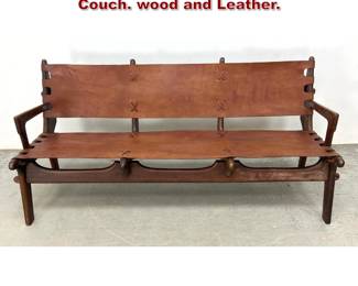 Lot 352 Angel Pazmino 3seat Sofa Bench Couch. wood and Leather. 