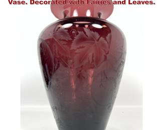 Lot 50 Jaguar 2001 Acid etched Art Glass Vase. Decorated with Fairies and Leaves. 