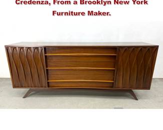 Lot 258 50s Mid Century Walnut Dresser Credenza, From a Brooklyn New York Furniture Maker.