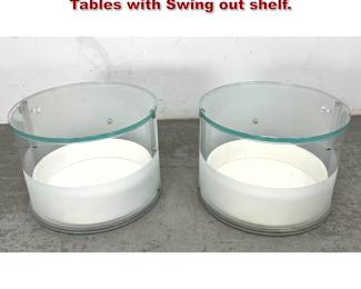 Lot 342 Pair Round Glass Side Display Tables with Swing out shelf. 