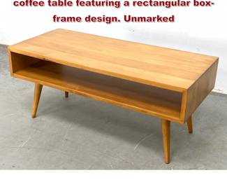 Lot 267 Leslie Diamond midcentury modern coffee table featuring a rectangular boxframe design. Unmarked