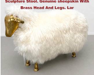 Lot 7 FrancoisXavier Lalanne Style Sheep Sculpture Stool. Genuine sheepskin With Brass Head And Legs. Lar