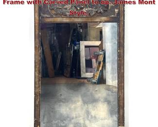 Lot 383 Rectangular Wall Mirror. Wood Frame with Carved Panel to op. James Mont Style.