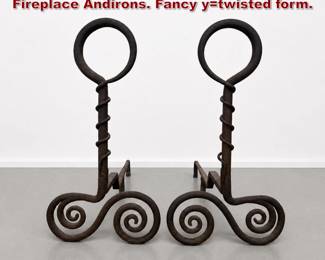 Lot 102 Vintage Hand Wrought Iron Fireplace Andirons. Fancy ytwisted form. 
