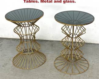 Lot 556 Pair Contemporary Drink Stand Side Tables. Metal and glass. 