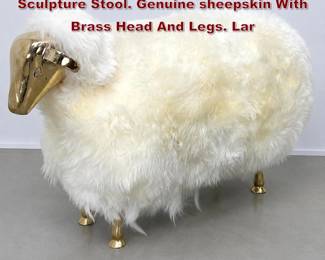 Lot 10 FrancoisXavier Lalanne Style Sheep Sculpture Stool. Genuine sheepskin With Brass Head And Legs. Lar