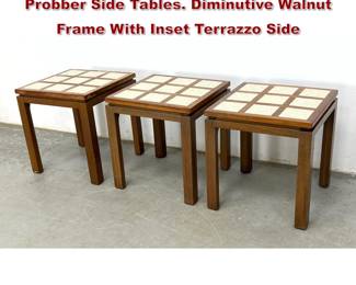 Lot 266 3pcs Mid Century Modern Harvey Probber Side Tables. Diminutive Walnut Frame With Inset Terrazzo Side