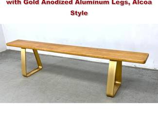 Lot 549 Vintage Maple Blonde Wood Bench with Gold Anodized Aluminum Legs, Alcoa Style
