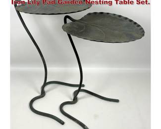 Lot 105 2pc Vintage Mid Century Salterini Iron Lily Pad Garden Nesting Table Set. 