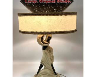 Lot 193 Vintage 50s Modern Figural Plaster Lamp. Original Shade. 