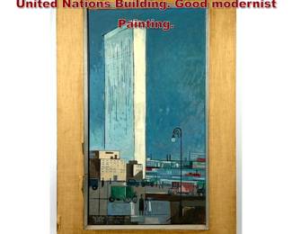 Lot 144 Nicholas Takis Painting on Board of United Nations Building. Good modernist Painting. 