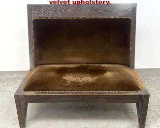 Lot 464 Limed Oak Frame Love Seat. Brown velvet upholstery. 