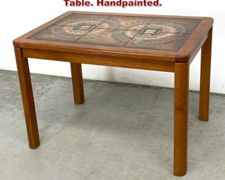 Lot 402 Danish Modern Tile and Teak Side Table. Handpainted.