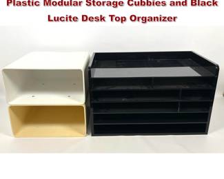 Lot 356 2pcs Mid Century Modern Vintage Plastic Modular Storage Cubbies and Black Lucite Desk Top Organizer