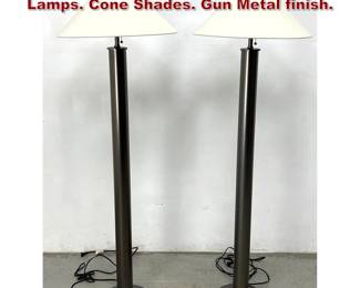 Lot 128 Pair Contemporary Modernist Floor Lamps. Cone Shades. Gun Metal finish. 