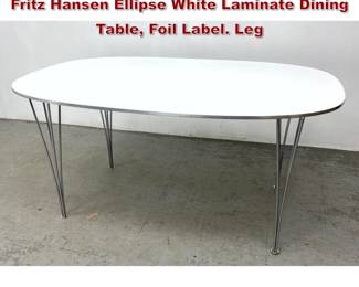 Lot 161 Vintage Bruno Mathsson Piet Hein Fritz Hansen Ellipse White Laminate Dining Table, Foil Label. Leg