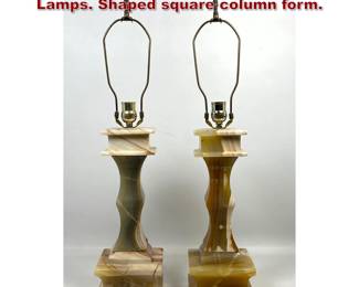 Lot 283 Pair Vintage Multi Color Onyx Table Lamps. Shaped square column form. 