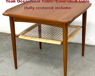 Lot 146 Poul Jensen for Selig Danish Modern Teak Occasional Table. Cane shelf table fully restored includin