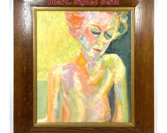 Lot 157 Modernist figure oil painting on board. Signed Seitz