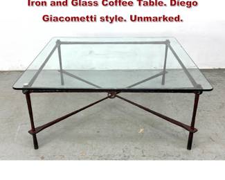 Lot 372 Carole Gratale Attributed Brutalist Iron and Glass Coffee Table. Diego Giacometti style. Unmarked.