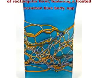 Lot 40 Azerbaijan Glassware art glass vase of rectangular form, featuring a frosted cerulean blue body. app