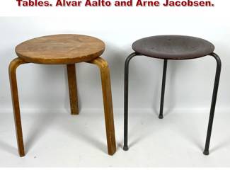 Lot 277 2pcs Mid Century Modern Stool Tables. Alvar Aalto and Arne Jacobsen. 
