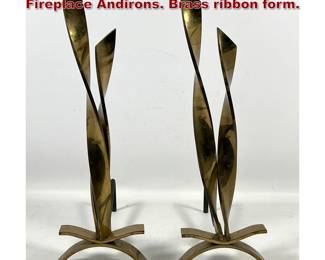 Lot 523 Pair Vintage Donald Deskey Style Fireplace Andirons. Brass ribbon form. 