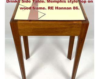 Lot 112 Wood Artisan Made Diminutive Drinks Side Table. Memphis style top on wood frame. RE Hannan 86. 