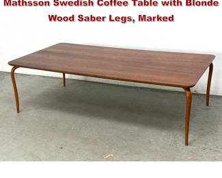 Lot 94 Vintage Bruno Mathsson for Karl Mathsson Swedish Coffee Table with Blonde Wood Saber Legs, Marked