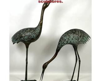 Lot 75 Pair Patinated Brass Crane Garden sculptures. 