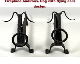 Lot 67 Pair Vintage Hand Forged Iron Fireplace Andirons. Dog with flying ears design. 
