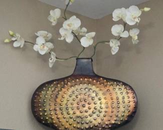 Lot # B218 - Vintage Mid-Century Modern Decorative Metal Vase with Raised Dot Pattern