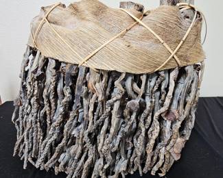 Lot # B15 - Rustic Handmade Driftwood and Natural Fiber Basket Planter