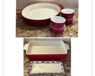 Lot # B51 - Red Stoneware Baking & Serving Dishes - Durable Oven to Table Serveware